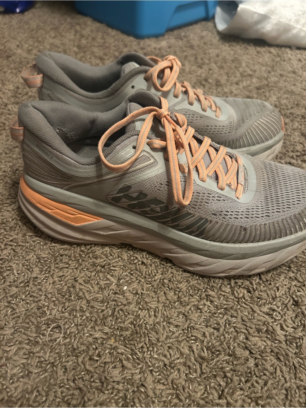 Hoka One One Women's Light Gray and Peach Running Shoes